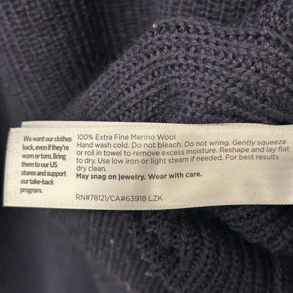 Eileen Fisher Women’s 100% Italian Fine Merino Wool Ribbed Sweater Navy, Sz Med - Picture 7 of 7